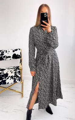 Wholesale ✨ IKRUSH Ally Button Down Printed Maxi 👗 Dress In Black 🥰