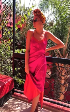 Cheap 🎁 SlayTwins Sidney Satin Slip Maxi 👗 Dress In Hot Pink/Orange 😍 -Alie Street Shop unnamed file 1770