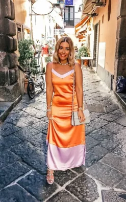 Cheap 🔔 SlayTwins Sidney Satin Slip Maxi 👗 Dress In Orange/Lilac 😀 -Alie Street Shop unnamed file 1777