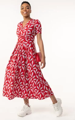 Best Sale 🌟 Jolie Moi Coleen Wrap Maxi 👗 Dress, Red Leafy 🔔