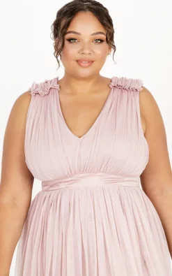 Deals ⌛ Maya Deluxe Frosted Pink Tulle Bridesmaid Maxi 👗 Dress With Ruffle Shoulder Detail 😍 -Alie Street Shop unnamed file 1797