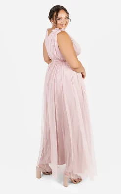 Deals ⌛ Maya Deluxe Frosted Pink Tulle Bridesmaid Maxi 👗 Dress With Ruffle Shoulder Detail 😍 -Alie Street Shop unnamed file 1798