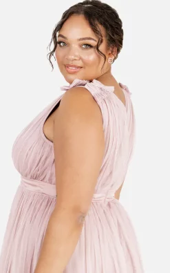 Deals ⌛ Maya Deluxe Frosted Pink Tulle Bridesmaid Maxi 👗 Dress With Ruffle Shoulder Detail 😍 -Alie Street Shop unnamed file 1799