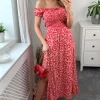 New ⭐ APRICOT Red Floral Print Shirred Maxi 👗 Dress 🔥