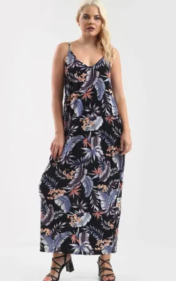 Outlet 👍 Oops Fashion Oversized Strappy Maxi 👗 Dress In Blue Tropical Floral Print 🔥
