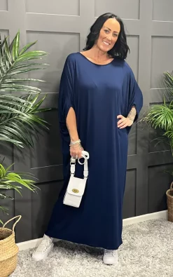 Hot Sale 🔔 La De Da Boutique Batwing Maxi 👗 Dress In Navy Blue ⭐