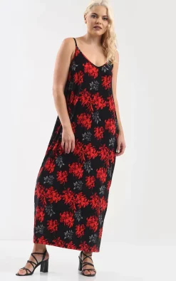 New π Oops Fashion Oversized Strappy Maxi π Dress In Red Floral Print π