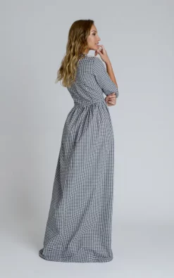 Best Sale 🥰 Zalinah White Amber Straight Cut Maxi 👗 Dress In Black And White Gingham With Neck Bow 🌟 -Alie Street Shop unnamed file 1847
