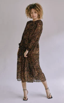 Best Pirce 😍 The Drsr Sheer Leopard Print Long Sleeve Maxi 👗 Dress ⭐