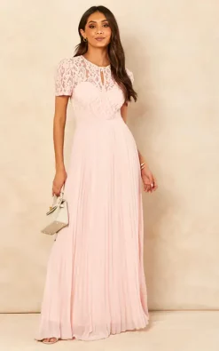 Brand new ❤️ Double Second Light Pink Lace Keyhole Pleated Maxi 👗 Dress ⌛