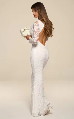 Best deal 🎉 Honor Gold Faye Ivory Backless Lace Long Sleeved Fishtail Maxi 👗 Dress 🔥