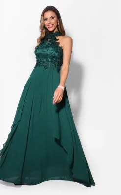 Wholesale 😀 KRISP Lace & Crochet Dark Green Chiffon Halterneck Maxi 👗 Dress 🎉
