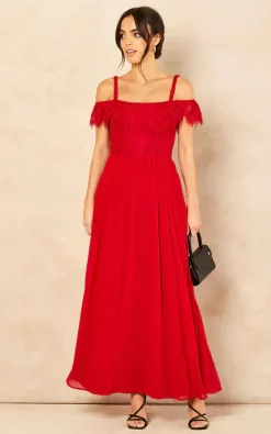 Best Sale 😀 Double Second Red Lace Off Shoulder Chiffon Maxi 👗 Dress ⌛ -Alie Street Shop unnamed file 1894