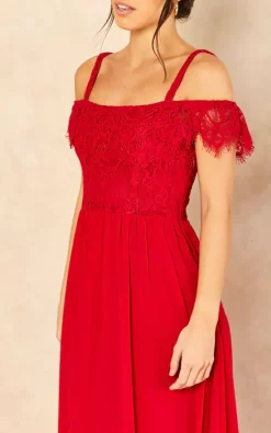 Best Sale 😀 Double Second Red Lace Off Shoulder Chiffon Maxi 👗 Dress ⌛ -Alie Street Shop unnamed file 1895