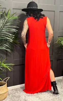 Hot Sale 👏 La De Da Boutique V Neck Sleeveless Maxi 👗 Dress In Red 🌟 -Alie Street Shop unnamed file 190