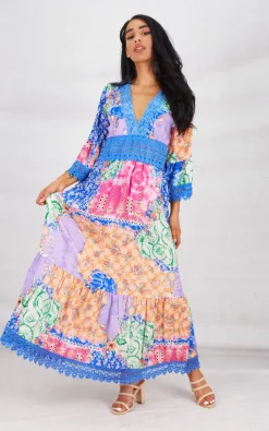 Discount 🎉 Boutique Store Blue Lace Detail Tiered Maxi 👗 Dress 🔔