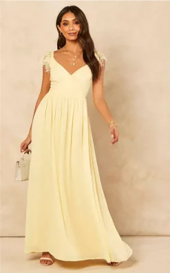 Discount 🌟 Double Second Yellow Wrap Lace Occasional 👗 Dress 🔥