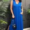 Promo 🤩 La De Da Boutique V Neck Sleeveless Maxi 👗 Dress In Royal Blue 🧨 -Alie Street Shop unnamed file 191