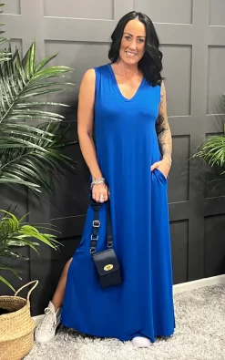Promo π€© La De Da Boutique V Neck Sleeveless Maxi π Dress In Royal Blue π§¨