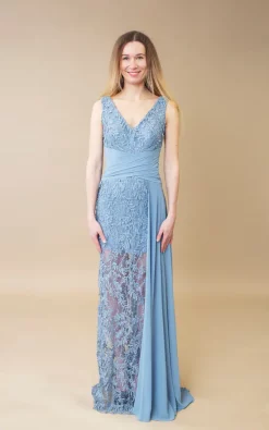 Hot Sale 🤩 Lucky Miami Metallic Effect Maxi Lace 👗 Dress With Chiffon Drop Down Detail. 🥰