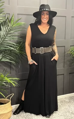 Best Sale 🔥 La De Da Boutique V Neck Sleeveless Maxi 👗 Dress In Black 🌟 -Alie Street Shop unnamed file 196