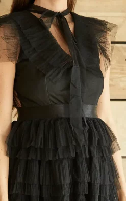 Coupon 😉 Mimi Clothing Black Tulle Ruffle High Tie Neck Maxi 👗 Dress 🎁 -Alie Street Shop unnamed file 1962