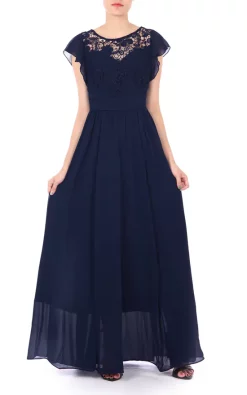 Best Sale 🔔 JOLIE MOI Crochet Lace Bridesmaid Maxi 👗 Dress In Navy ⭐