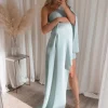 Best deal 😍 Rag & Doll Maternity Liberty Mint Glitter One Shoulder Split Sleeve Mini Asymmetric Floorlength Drape 👗 Dress 🌟