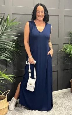 Coupon ⭐ La De Da Boutique V Neck Sleeveless Maxi 👗 Dress In Navy 😀 -Alie Street Shop unnamed file 200