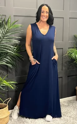 Coupon ⭐ La De Da Boutique V Neck Sleeveless Maxi 👗 Dress In Navy 😀 -Alie Street Shop unnamed file 201