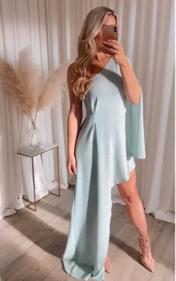 Brand new 😀 Rag & Doll Liberty Mint Glitter One Shoulder Split Sleeve Mini Asymmetric Floorlength ❤️