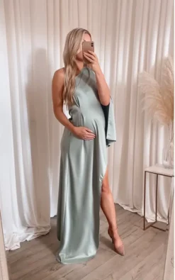 Deals 😀 Rag & Doll Maternity Liberty Sage One Shoulder Split Sleeve Mini Asymmetric Floorlength Drape 👗 Dress 👍