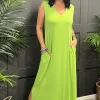 Flash Sale 🎉 La De Da Boutique V Neck Sleeveless Maxi 👗 Dress In Lime 🔥