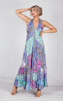 Cheapest 🎁 Boutique Store Blue Floral Halterneck Backless Maxi 👗 Dress ❤️