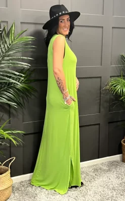Flash Sale 🎉 La De Da Boutique V Neck Sleeveless Maxi 👗 Dress In Lime 🔥 -Alie Street Shop unnamed file 209