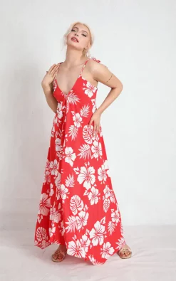 Hot Sale 😉 Boutique Store Red Floral Strappy Maxi 👗 Dress ✔️