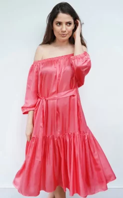 Flash Sale 💯 Eluroom Ausus Off The Shoulder Maxi 👗 Dress Flamingo Pink 🤩