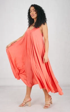 Best Pirce ⭐ Boutique Store Coral Strappy Maxi 👗 Dress 🛒