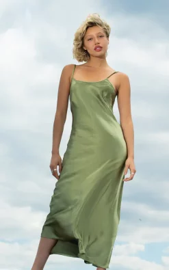 New ❤️ Goldie Olive Green Bias Cut Slip 👗 Dress 🎉