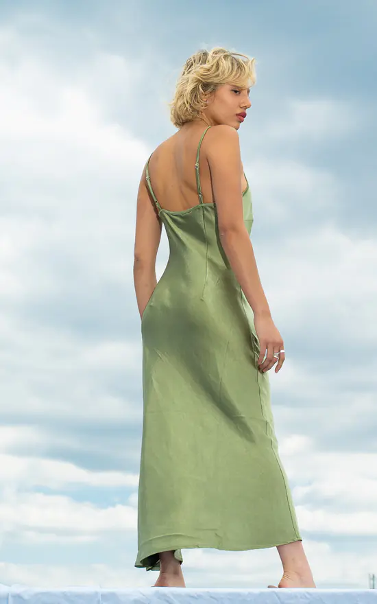 New β€οΈ Goldie Olive Green Bias Cut Slip π Dress π 4 New β€οΈ Goldie Olive Green Bias Cut Slip π Dress π - Image 2