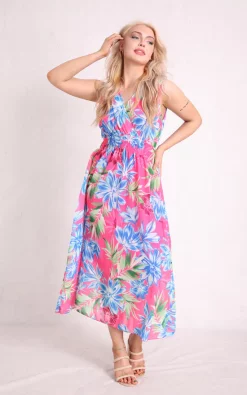 Wholesale 👍 Boutique Store Blue Floral Sleeveless Maxi 👗 Dress 🛒