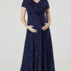 Budget 🎉 Happy Mama Maternity Nursing Maxi Wrap 👗 Dress In Navy With Small Dots 👏