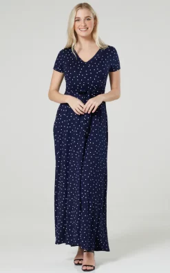 Budget 🎉 Happy Mama Maternity Nursing Maxi Wrap 👗 Dress In Navy With Small Dots 👏 -Alie Street Shop unnamed file 227