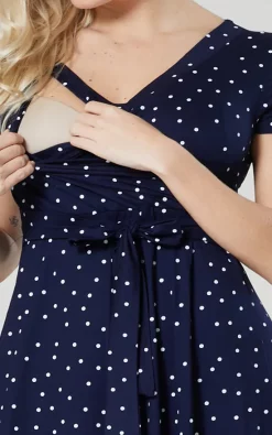 Budget 🎉 Happy Mama Maternity Nursing Maxi Wrap 👗 Dress In Navy With Small Dots 👏 -Alie Street Shop unnamed file 228