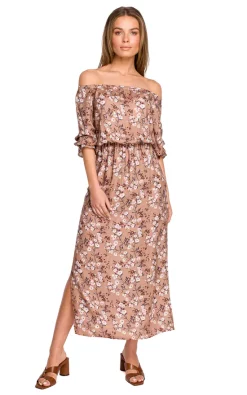 Best Pirce 𧨠MOE Off Shoulder Maxi π Dress In Beige Floral Print π§¨