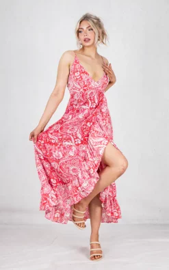 Best reviews of β€οΈ Boutique Store Red Printed Wrap Maxi π Dress π