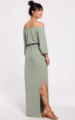 Best Pirce 😀 MOE Off Shoulder 👗 Dress Maxi With Waist Tie In Green 🔥 -Alie Street Shop unnamed file 2328
