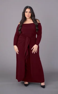 Coupon ⌛ Perfect 👗 Dress Company Plus Size Burgundy Wine Long Sleeve Bardot Off The Shoulder Maxi 👗 Dress 🎁 -Alie Street Shop unnamed file 2330