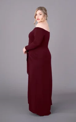 Coupon ⌛ Perfect 👗 Dress Company Plus Size Burgundy Wine Long Sleeve Bardot Off The Shoulder Maxi 👗 Dress 🎁 -Alie Street Shop unnamed file 2332