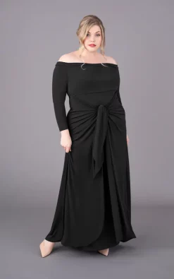 Hot Sale 🧨 Perfect 👗 Dress Company Plus Size Black Off The Shoulder Bardot Maxi 👗 Dress Long Sleeves 🧨